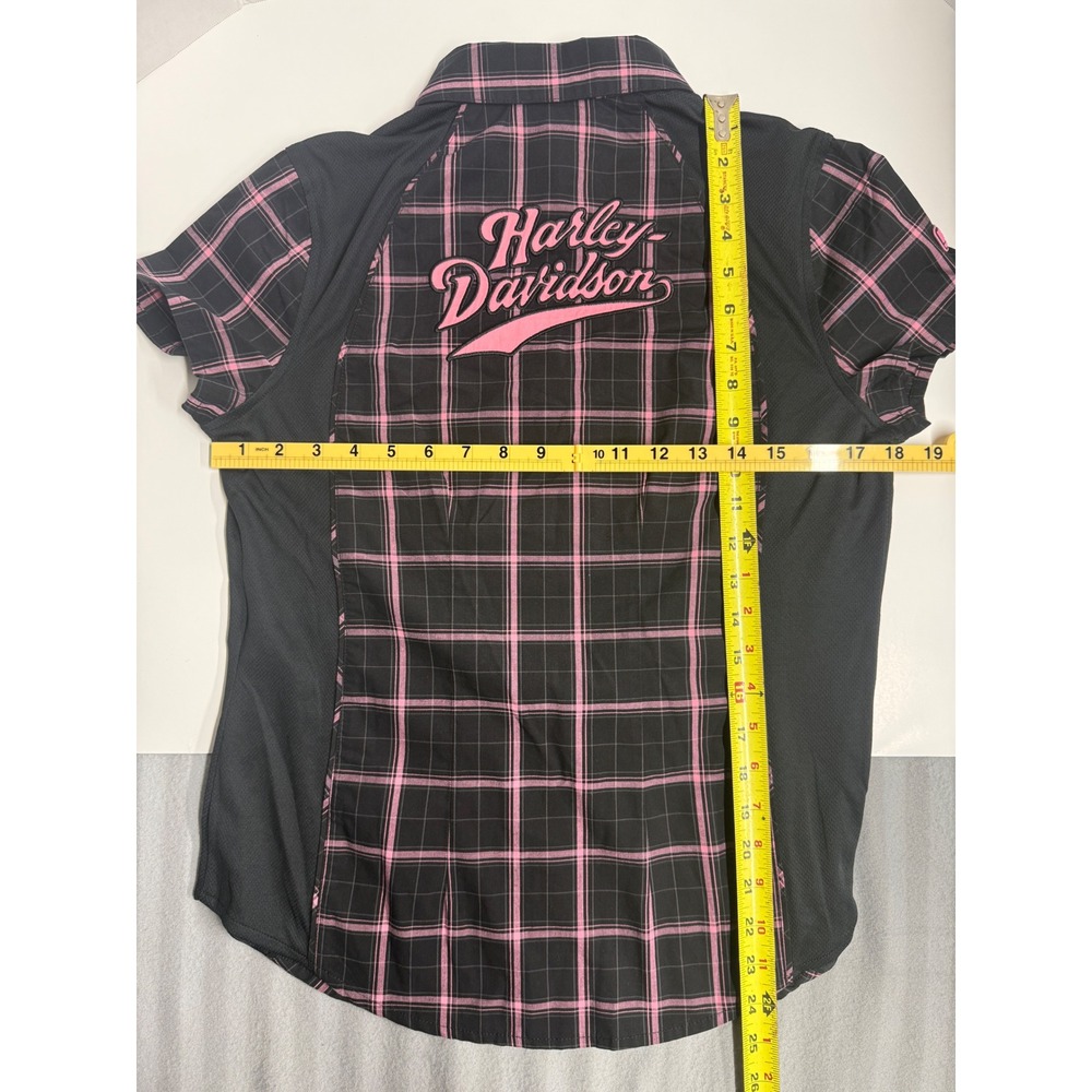 Harley Davidson Shirt women Performance Plaid Black Pink cancer support Small - Picture 11 of 11